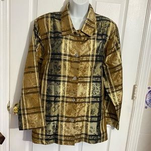 Vintage LisBeth Oslo Silk Plaid Jacquard Shirt Jacket Shacket Lagenlook-XL